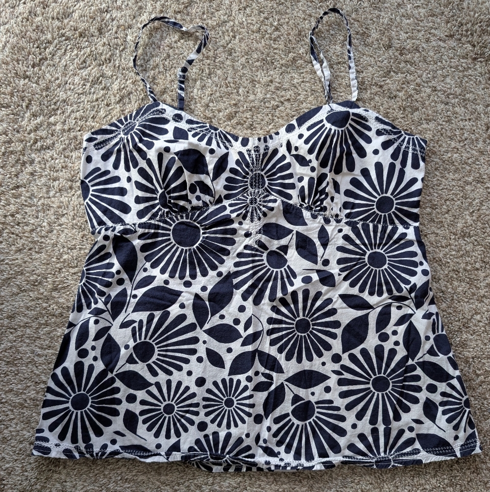 Tommy Hilfiger Blue And White Floral Tank With Embroidered Trim Women's Size 14